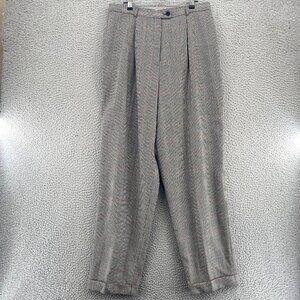 Talbots Pants Womens 14 Black Glen Check Plaid Wool Cuffed Tapered Trousers Work